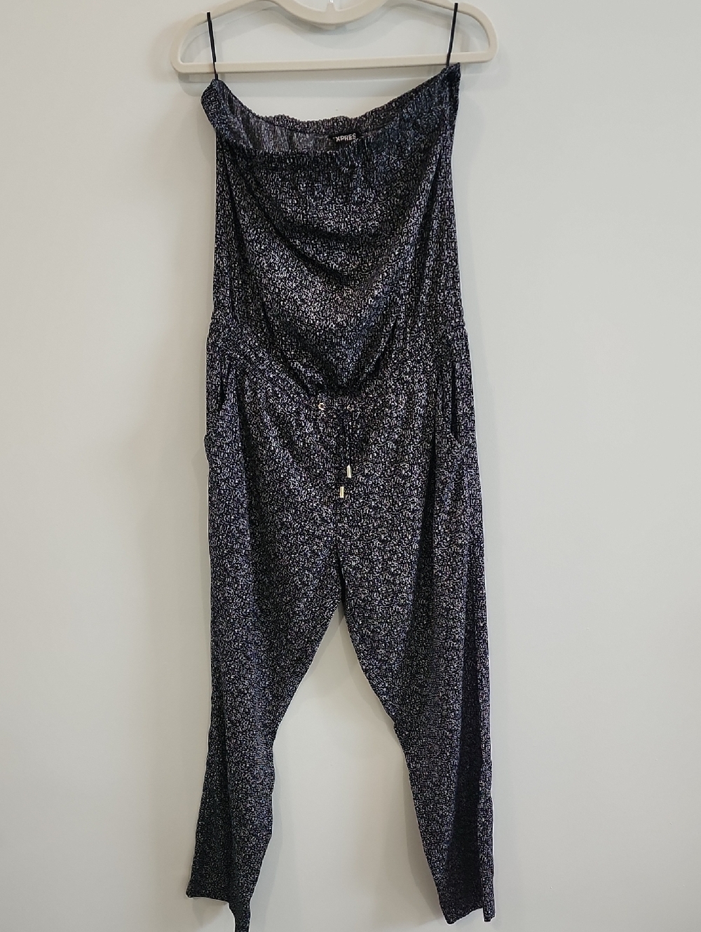 Express Strapless Black And White Jumpsuit With Gold And Pockets